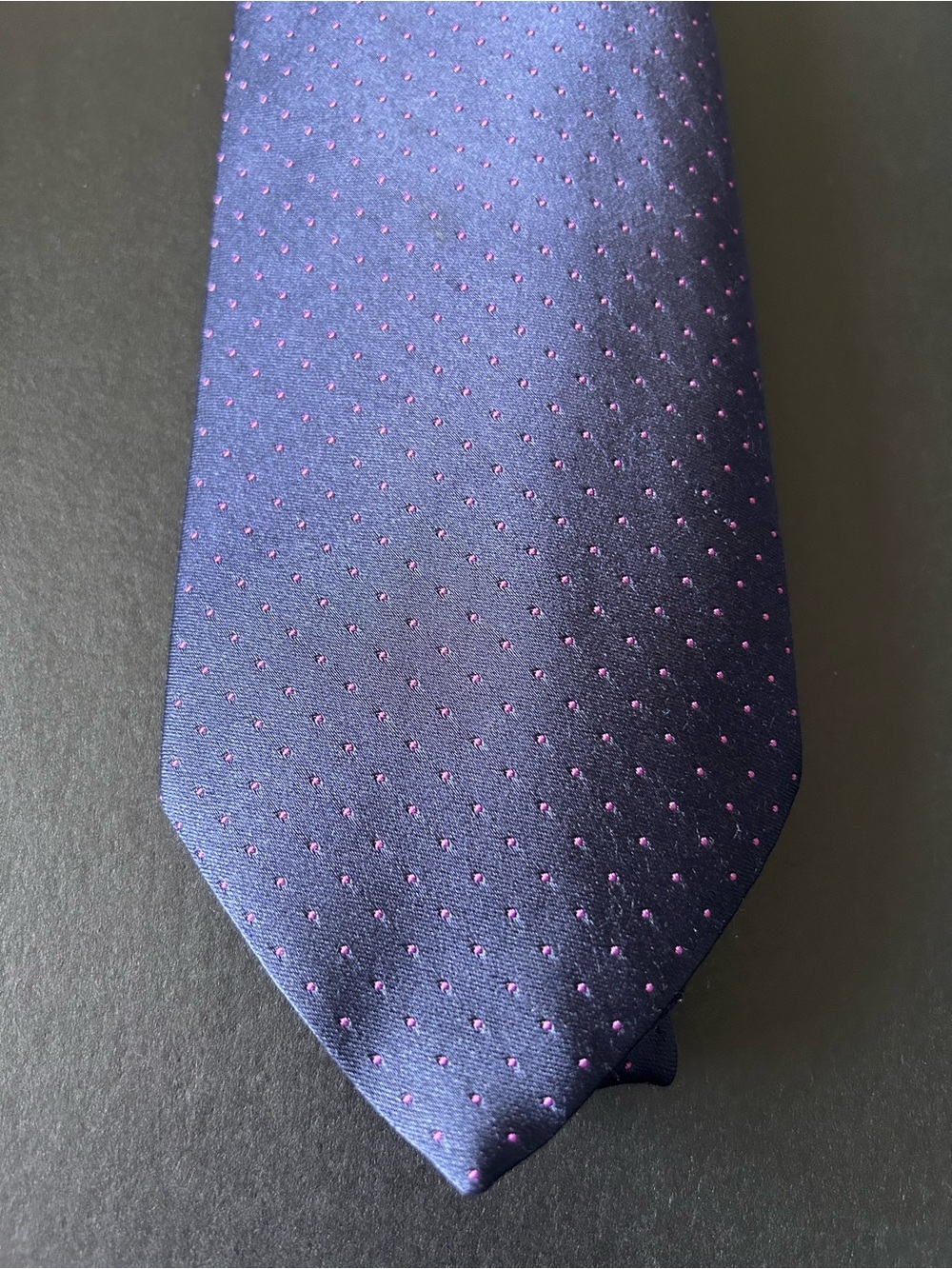 Brooks Brothers Navy Silk Tie with Pink Microdots